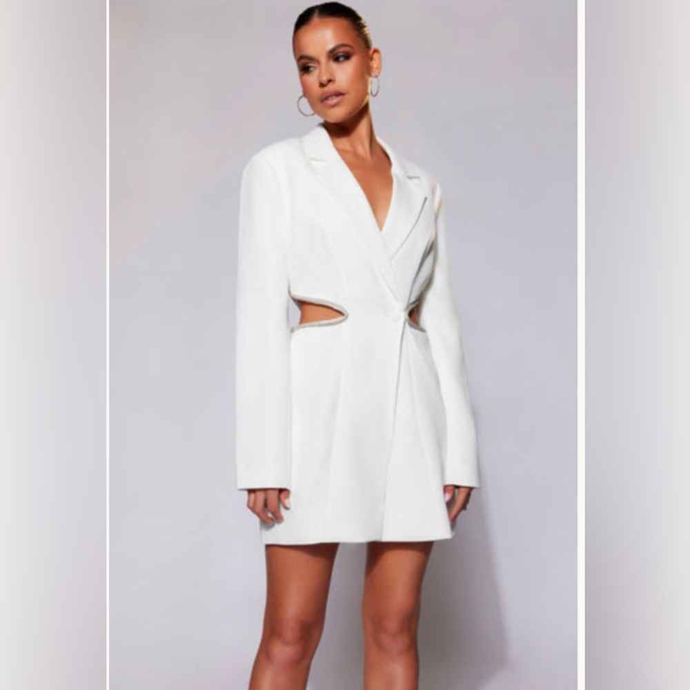MESHKI Shyann Diamanté cut out blazer dress - white